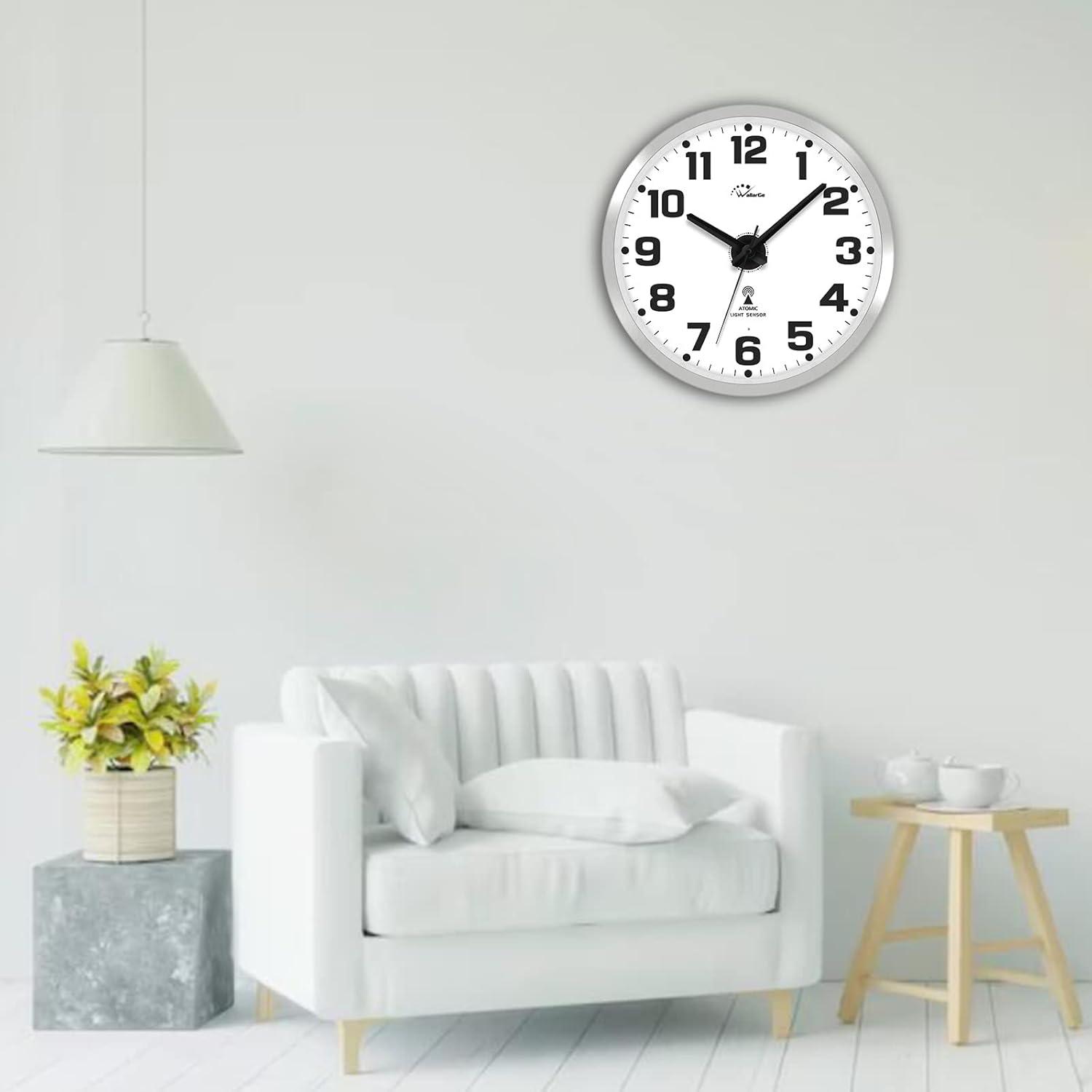 Silver 12-Inch Atomic Wall Clock with Night Light