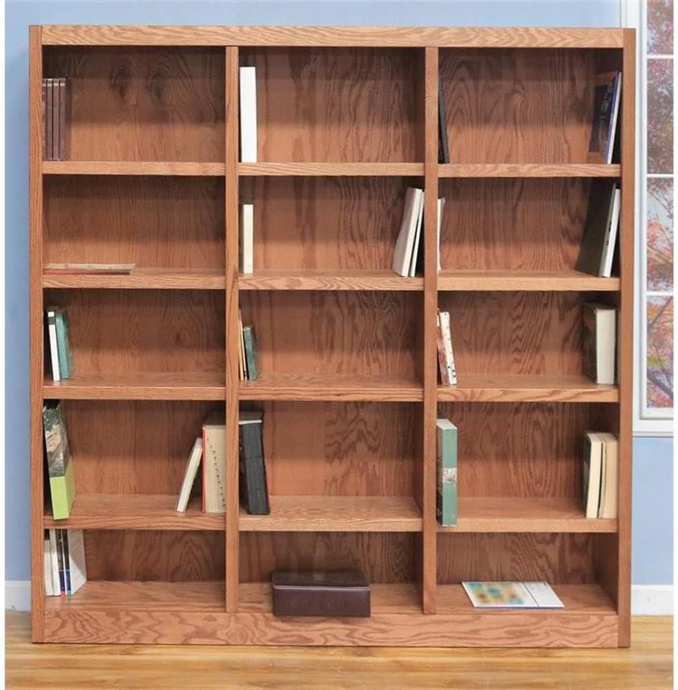 Bowery Hill 72" Tall 15-Shelf Triple Wide Wood Bookcase in Dry Oak