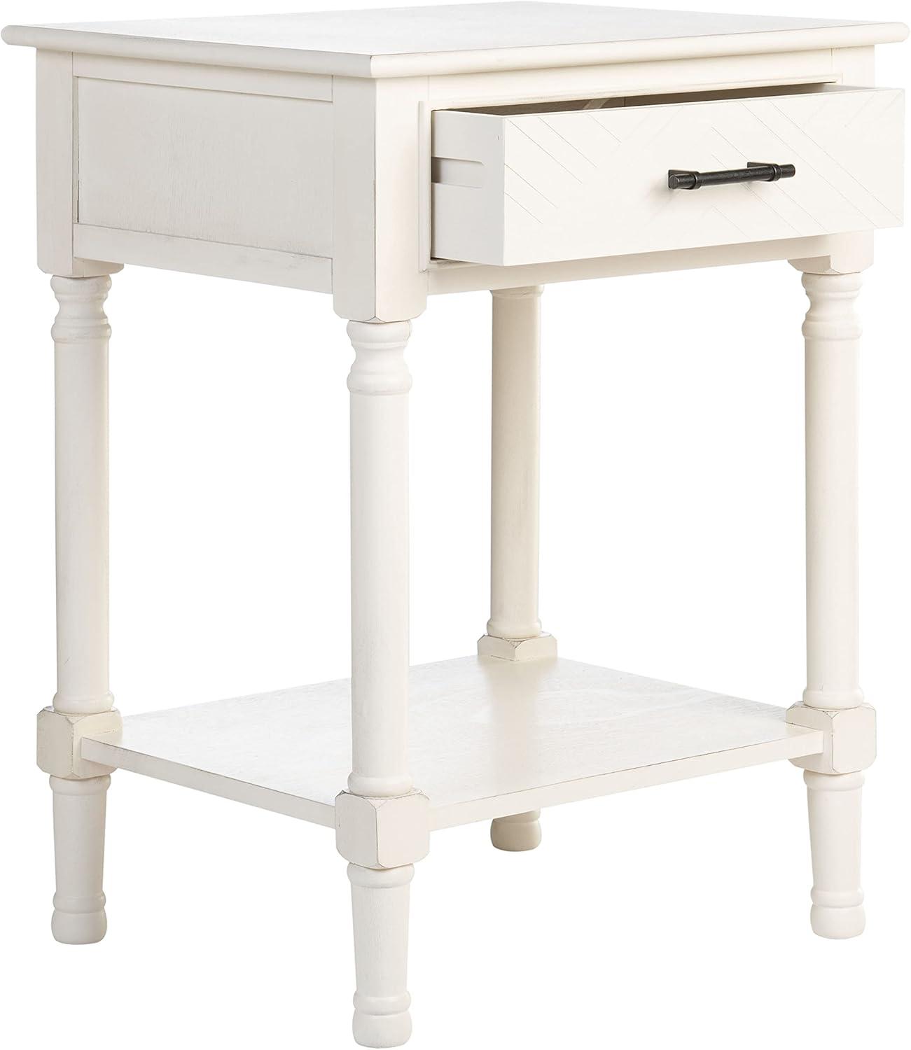 Peyton 1 Drawer Accent Table - Distressed White - Safavieh