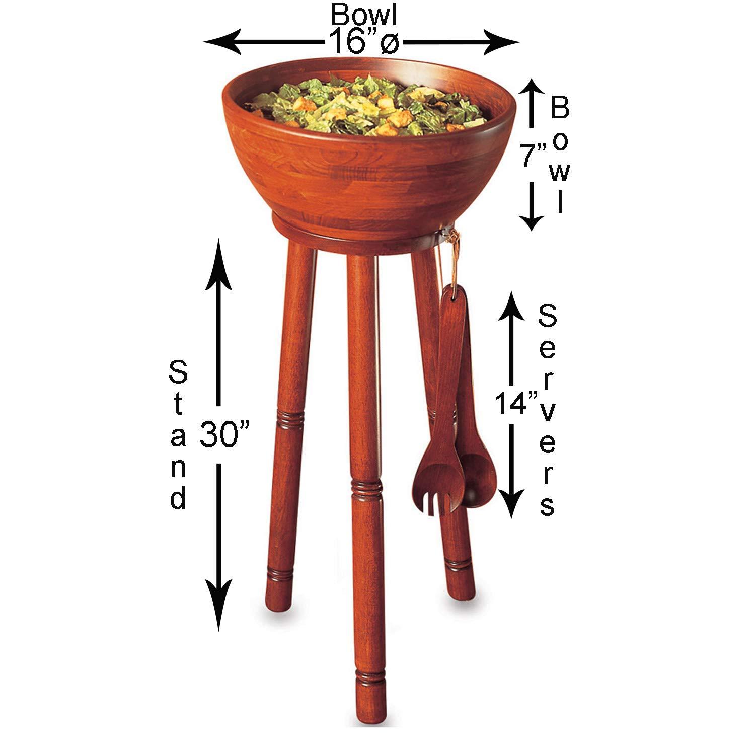 Extra Large Rubberwood Salad Bowl Set with Stand and Servers