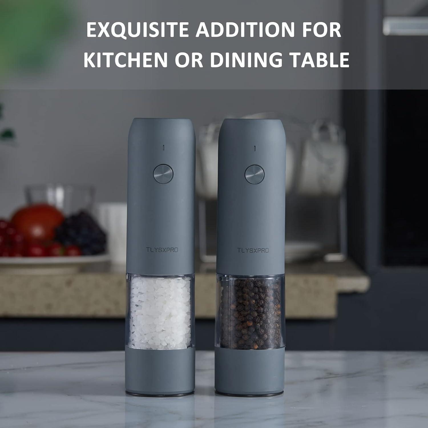 Blue-Grey Electric Automatic Pepper Grinder Set with LED Light