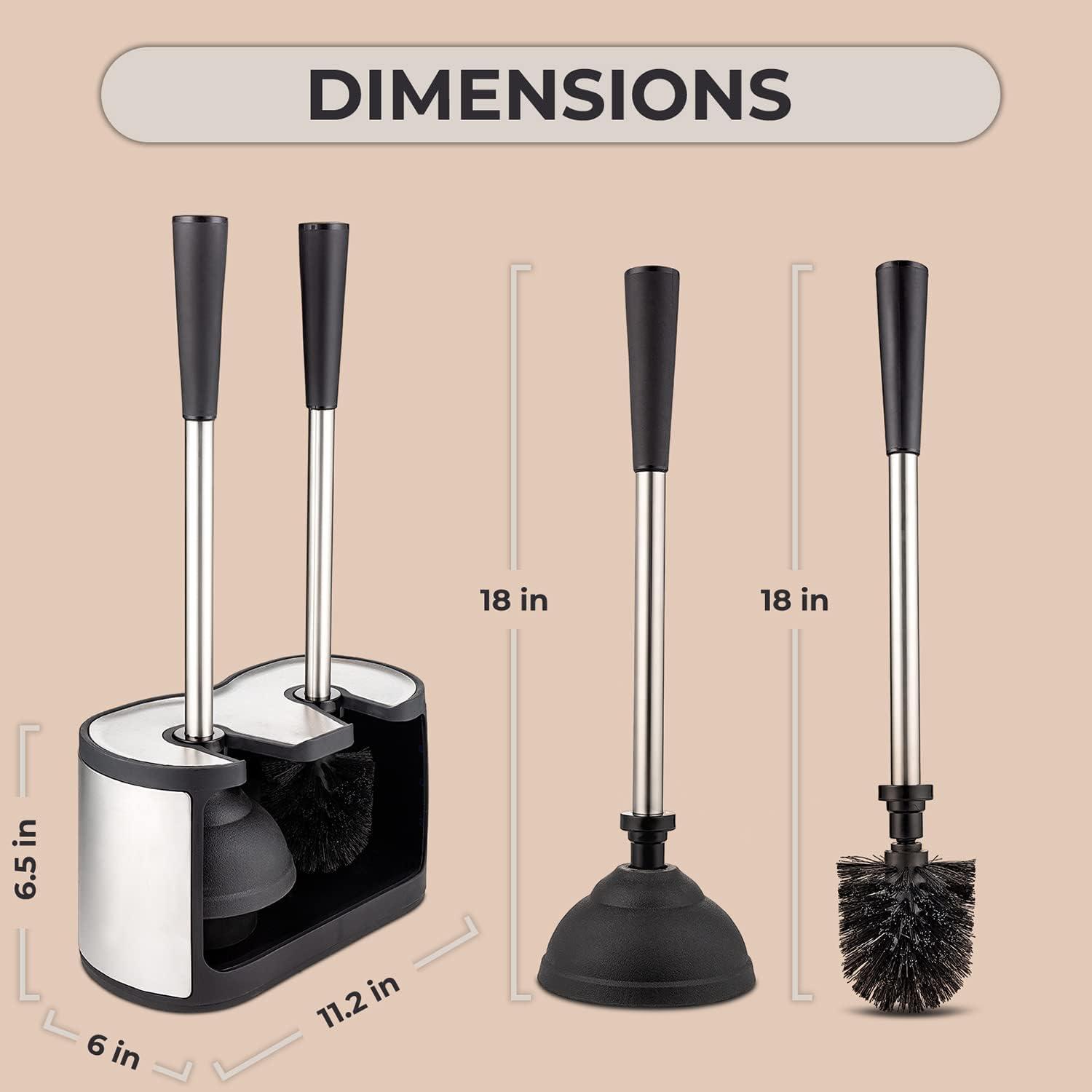 Stainless Steel Toilet Brush and Plunger Combo Set with Holder