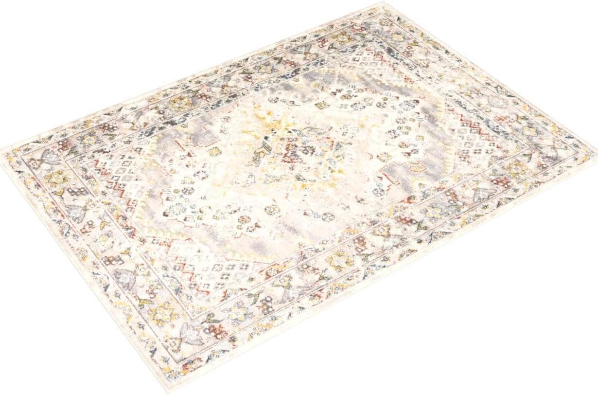 Taupe and Multicolor Synthetic Oriental Medallion Area Rug