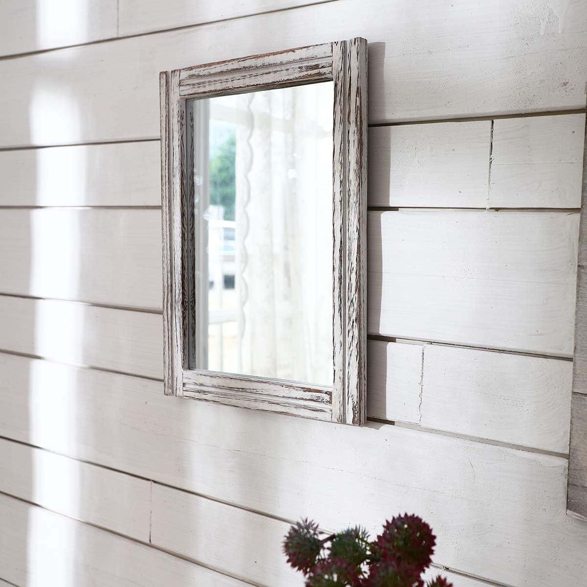 Rustic White Rectangular Wood Wall Mirror