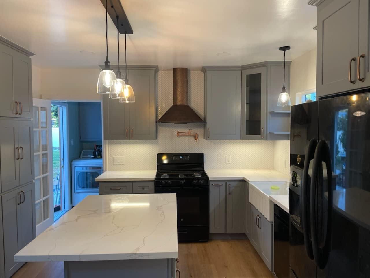 PERMO Vintage Rustic Industrial 3-Lights Kitchen Island Chandelier Triple 3 Heads Pendant Hanging Ceiling Lighting Fixture with Funnel Flared Clear Glass Shade (Black)