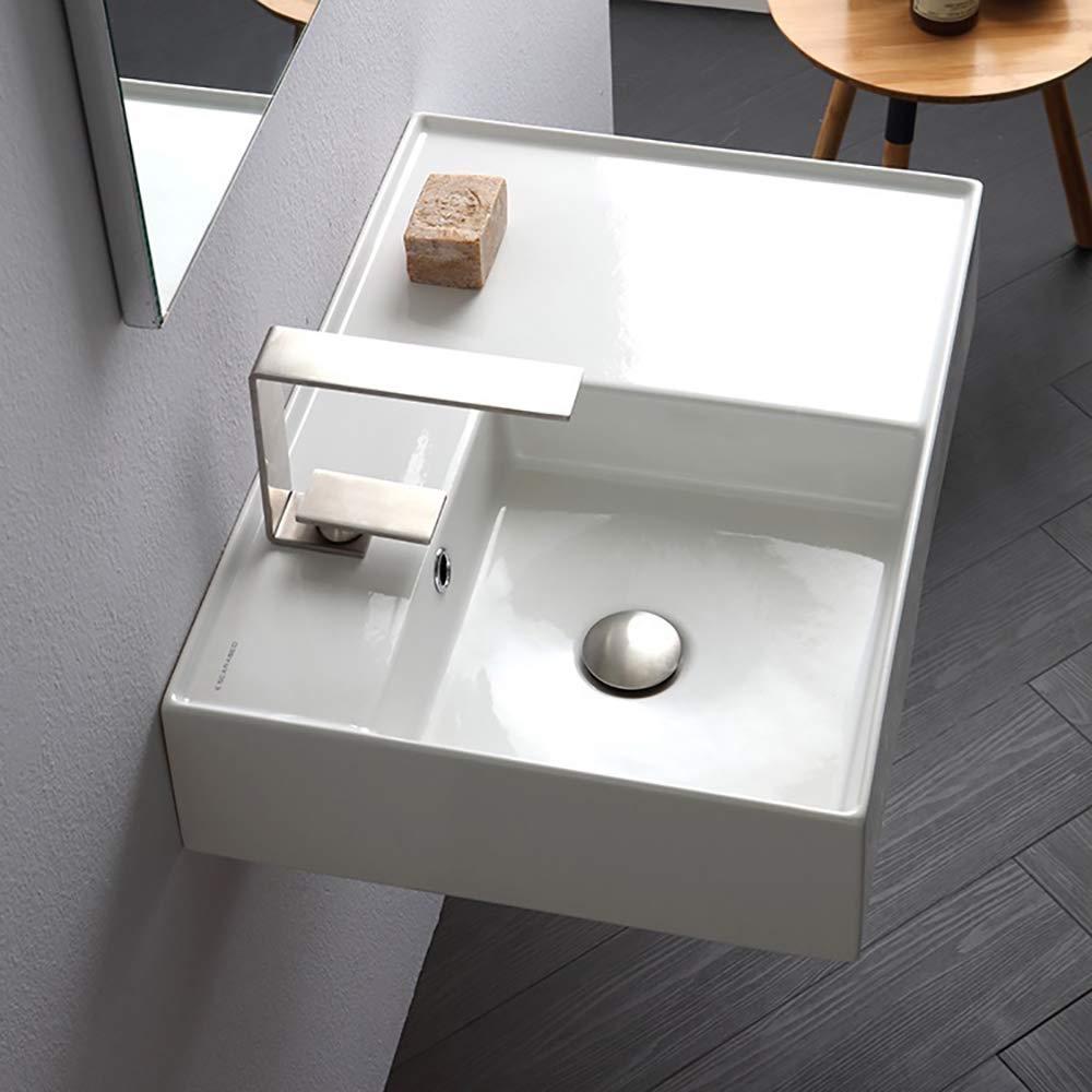 Scarabeo by Nameeks Scarabeo By Nameeks Teorema 17.32'' Bright White Ceramic Rectangular Vessel, Wall Mount Bathroom Sink with Overflow Scarabeo 5114-One Hole