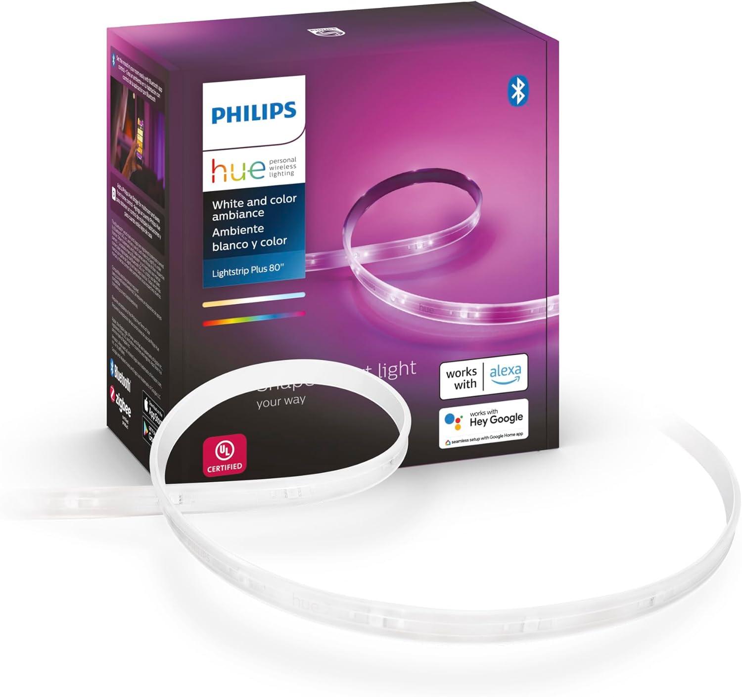 Philips Hue White and Color Ambiance Bluetooth-enabled Lightstrip Extension: LED, Multicolored, Indoor, Plastic, 16M Settings