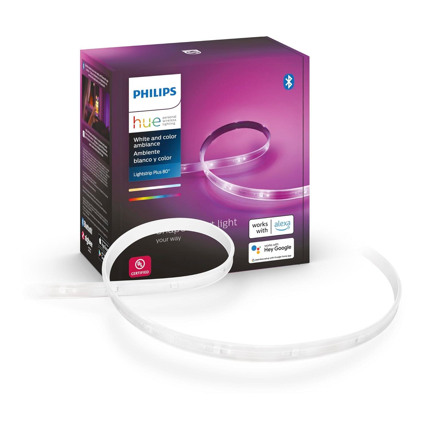 Philips Hue White and Color Ambiance Bluetooth-enabled Lightstrip Extension: LED, Multicolored, Indoor, Plastic, 16M Settings