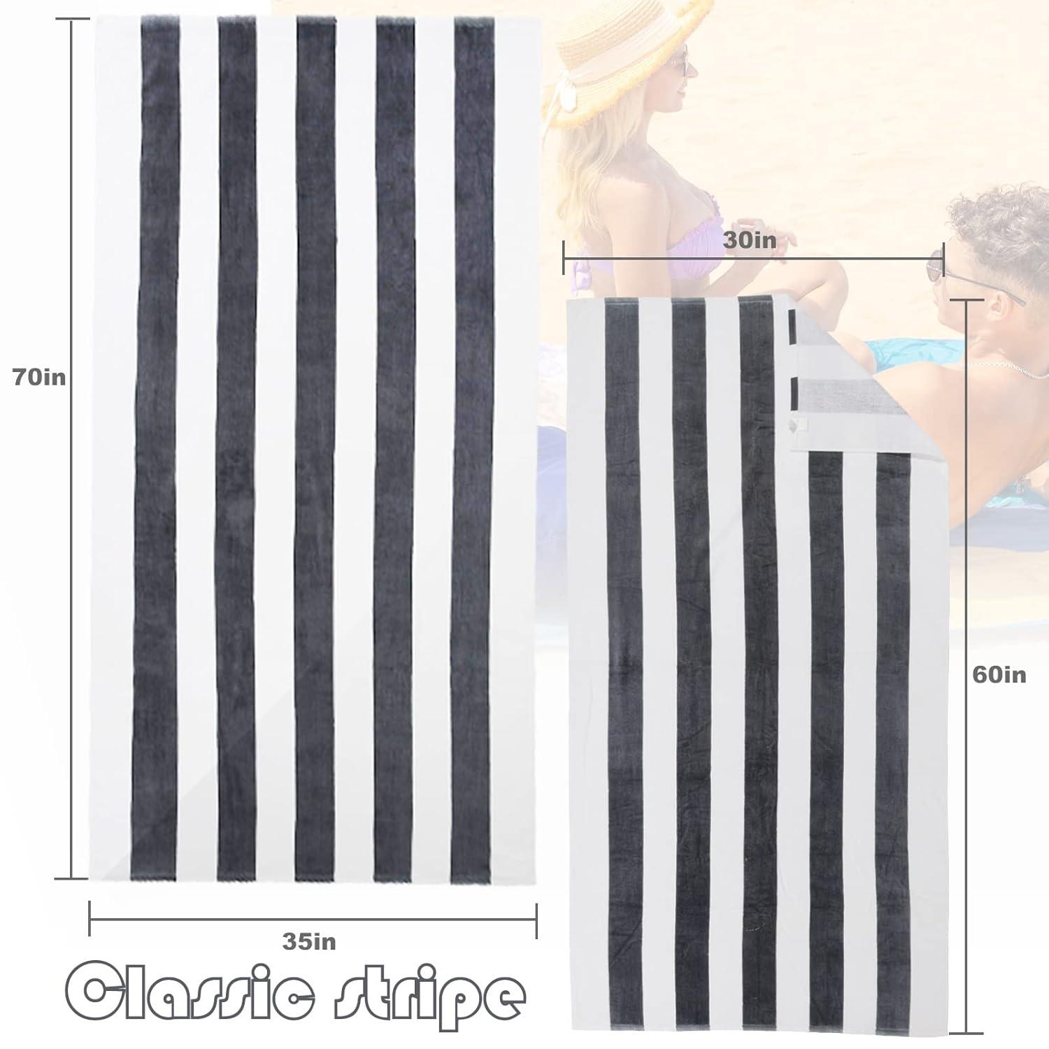 Exclusivo Mezcla Cotton Oversized 35"x70" Cabana Stripe Beach Towel, Super Absorbent Soft Plush Pool Towel, Bath Towel (Charcoal Grey)
