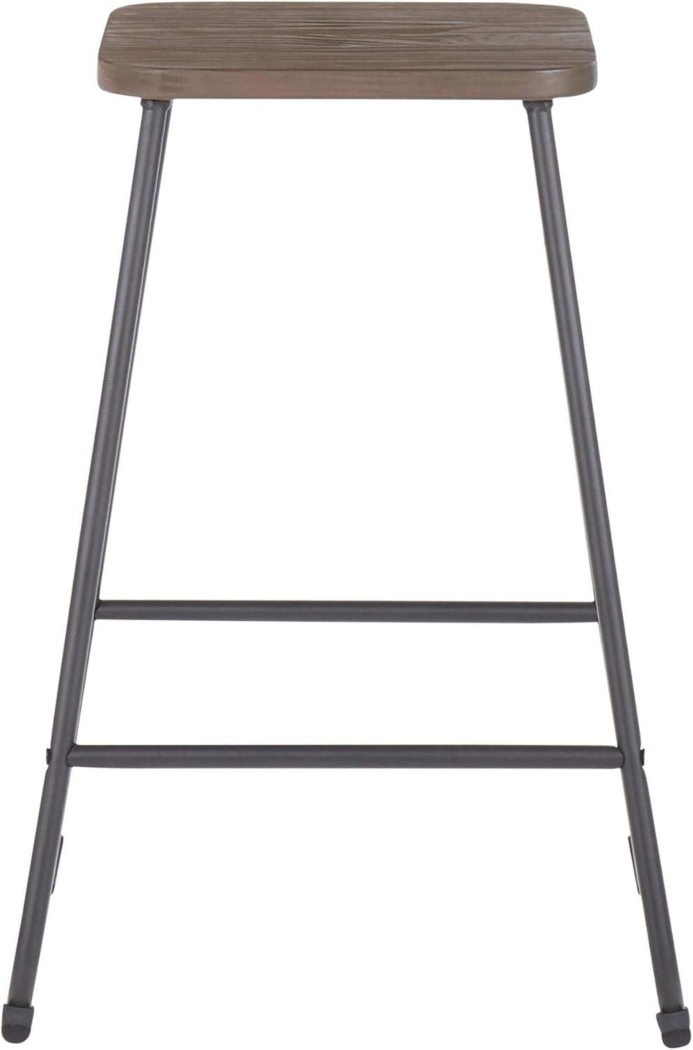 LumiSource Set of 2 Zac Industrial Counter Height Barstools Espresso: Metal Frame, Square Seat, Fixed 24" Height