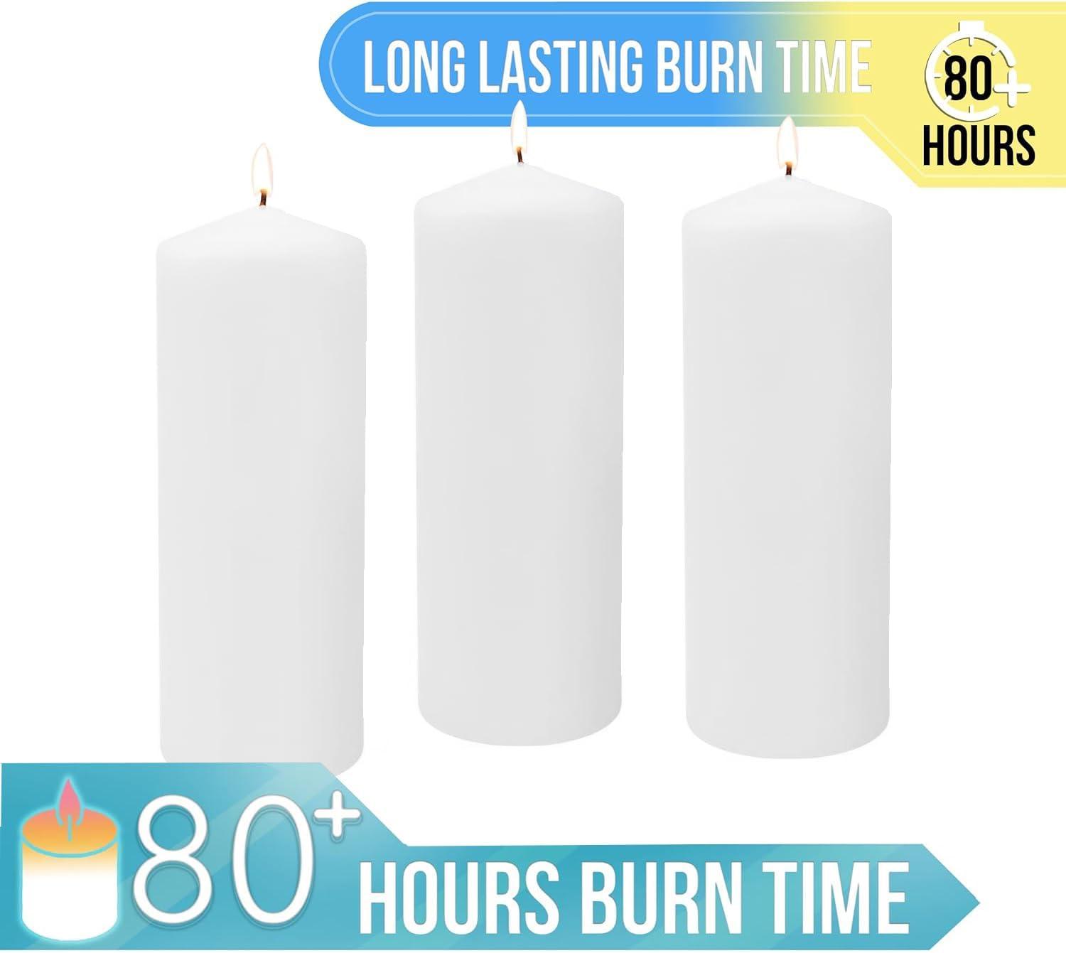 Stonebriar Collection Unscented White Pillar Candle, 3-Pack, 3” x 8", 80-Hour Burn Time
