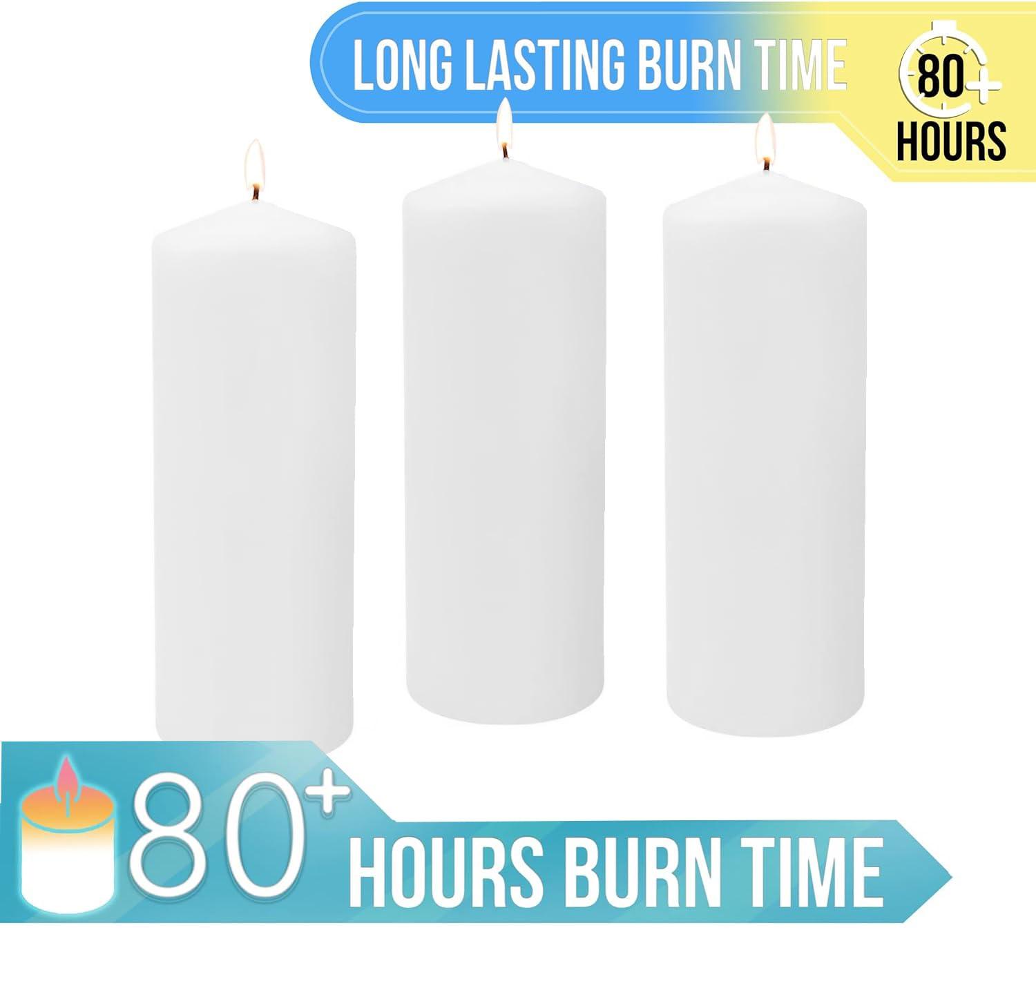 Stonebriar Collection Unscented White Pillar Candle, 3-Pack, 3” x 8", 80-Hour Burn Time