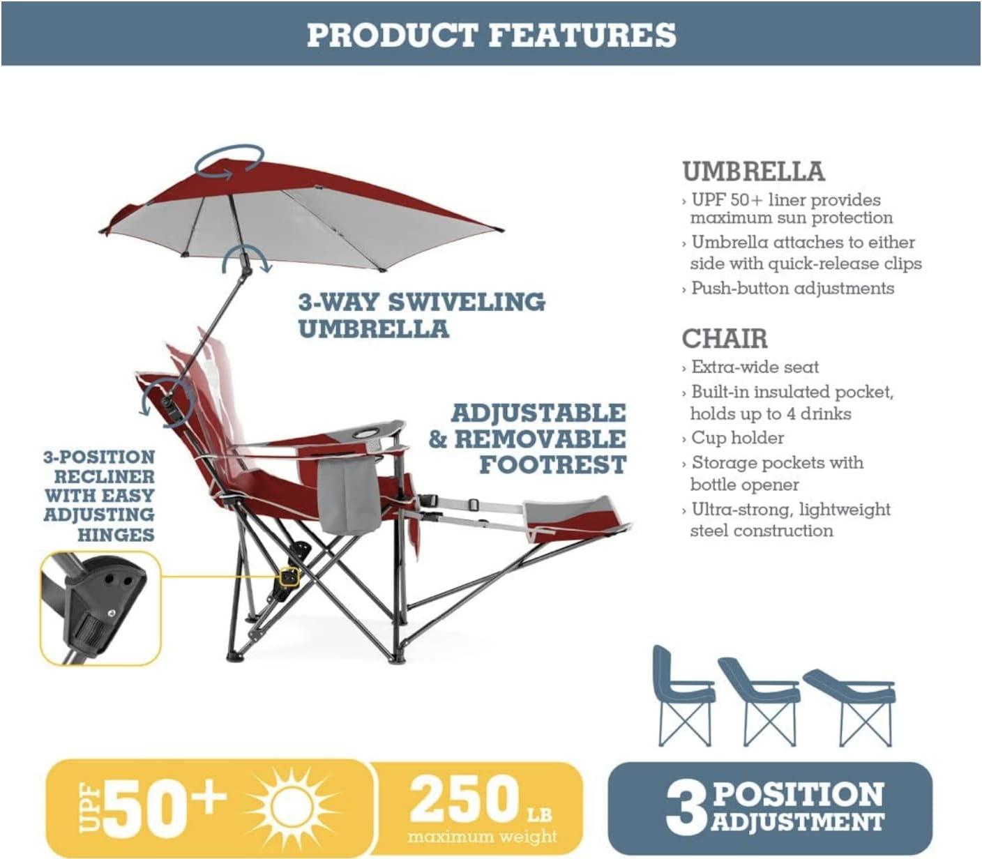 Sport-Brella Grey Camping Chair, with Clamp-On Sun Shade