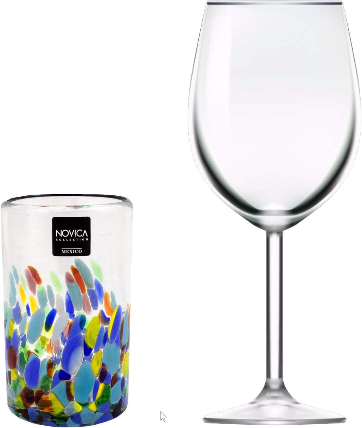 NOVICA Artisan Crafted Recycled Hand Blown Glass Water Glasses, Multicolor, 14 Oz, 'Confetti' (Set Of 6)