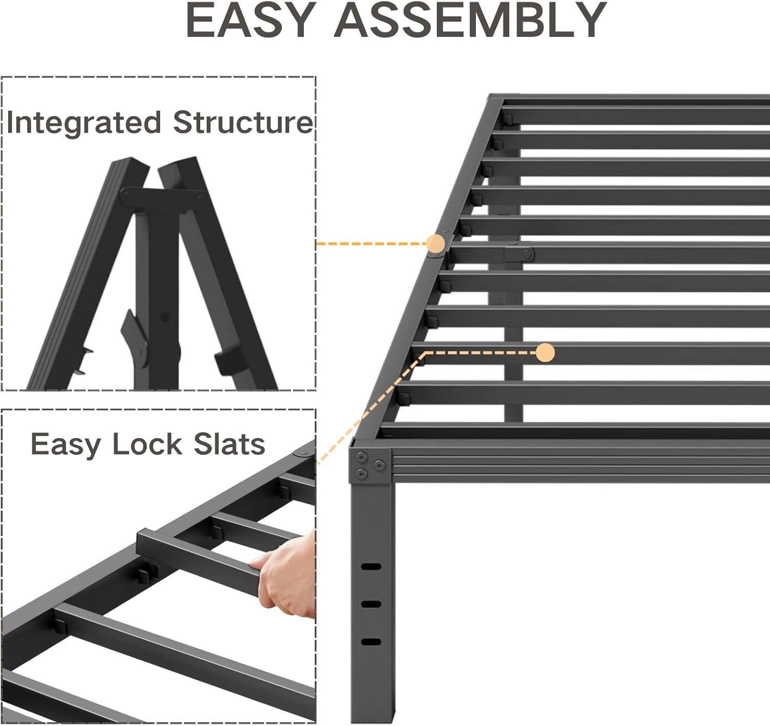 Full Size Black Steel Platform Bed Frame with Storage