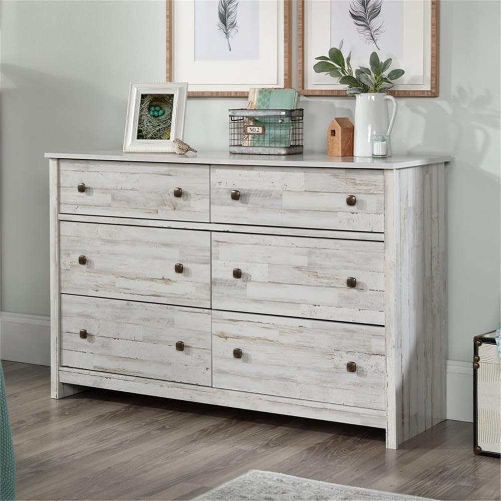 River Ranch 6 Drawer Dresser White Plank - Sauder: Modern Storage Solution for Adult Bedroom