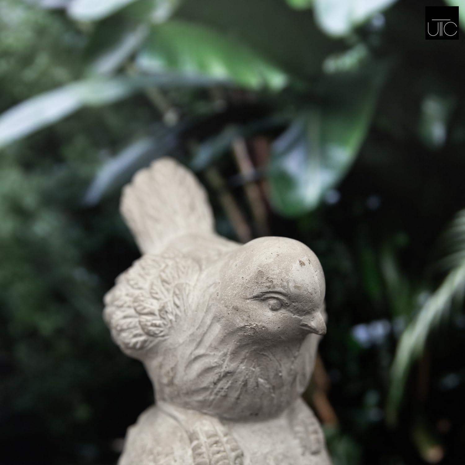 Cement Sitting Bird Figurine with Head Downward on Base, Gray