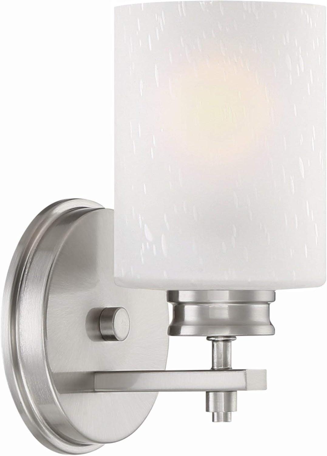 Kira Home Phoebe 8" Modern Farmhouse Wall Sconce/Vanity Light + Frosted Seeded Glass Shade, Brushed Nickel Finish