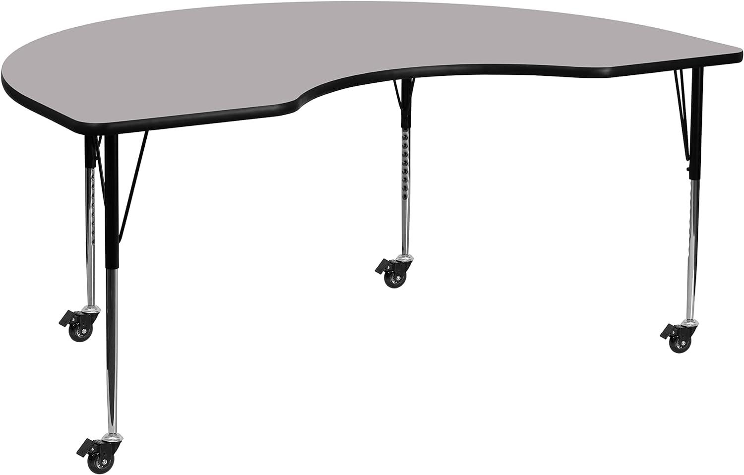 Versatile Gray Kidney-Shaped Laminate Activity Table with Adjustable Legs