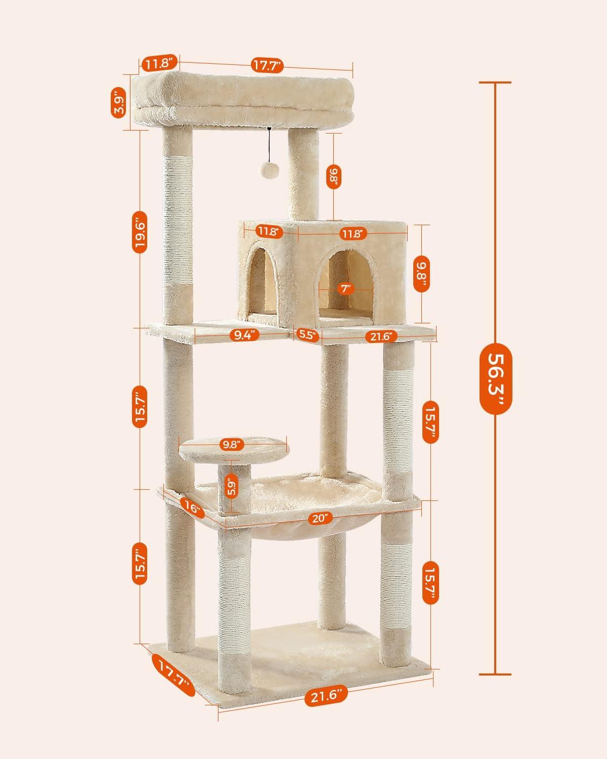 Latitude Run® Indoor Multi-Level Tall Cat Tower With Large Hammock, Scratching Posts, Cozy Condo And Top Perch