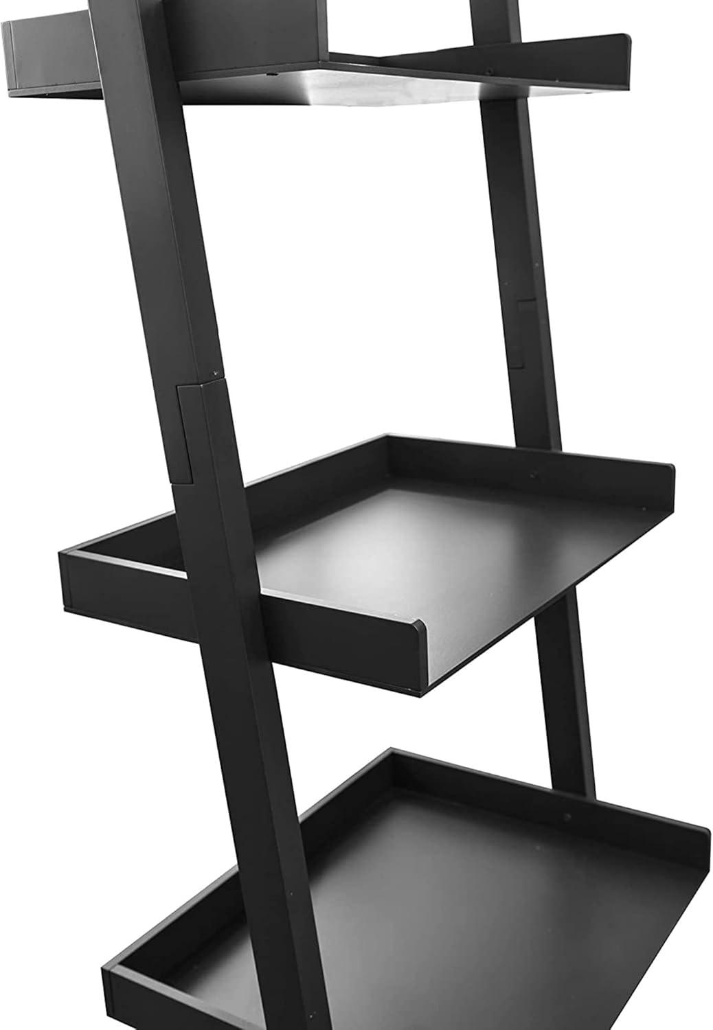 Hadfield 5-Tier Black Wood Leaning Ladder Shelf