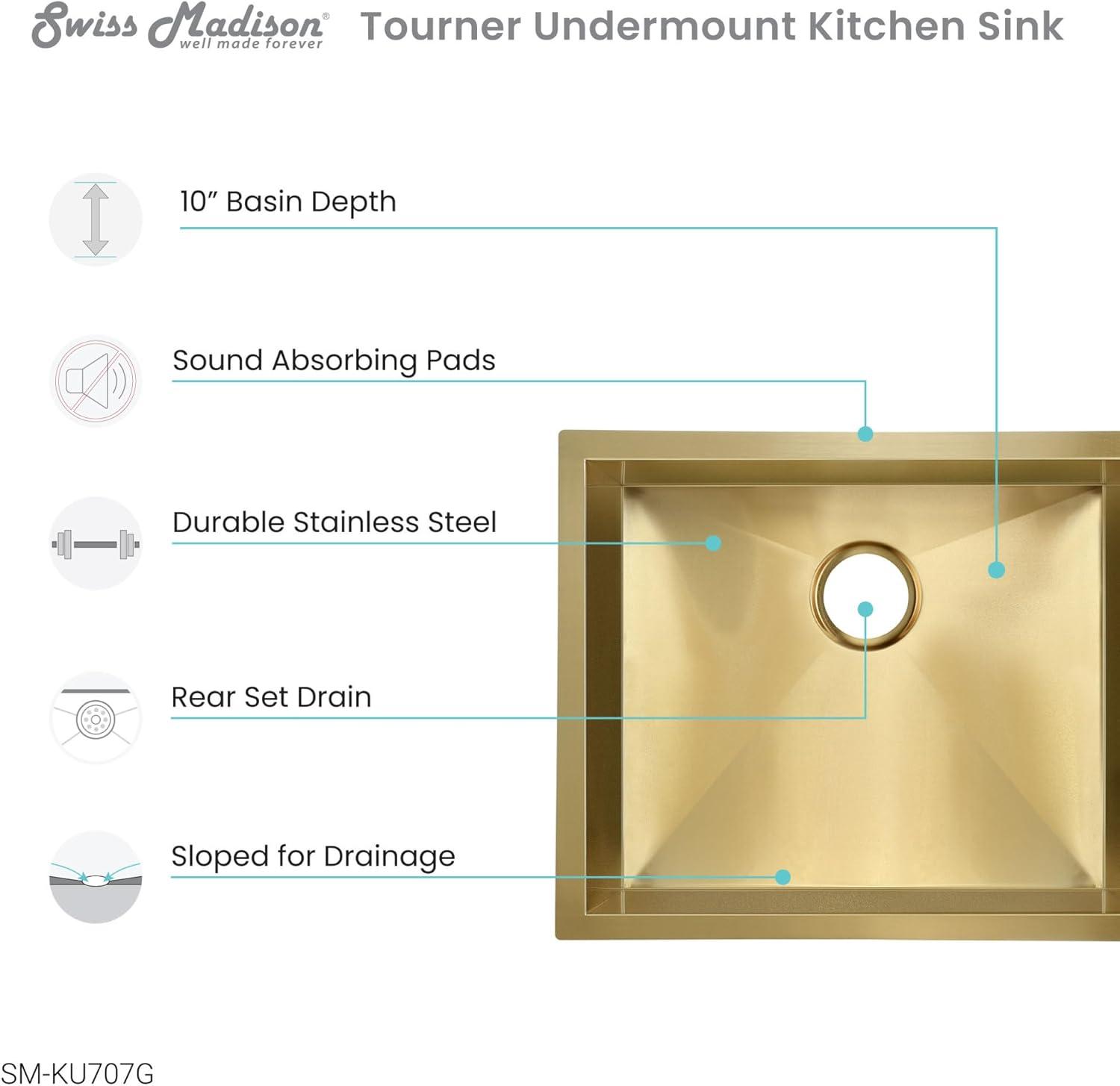 Tourner 21 x 18 Stainless Steel, Single Basin, Undermount Kitchen Sink