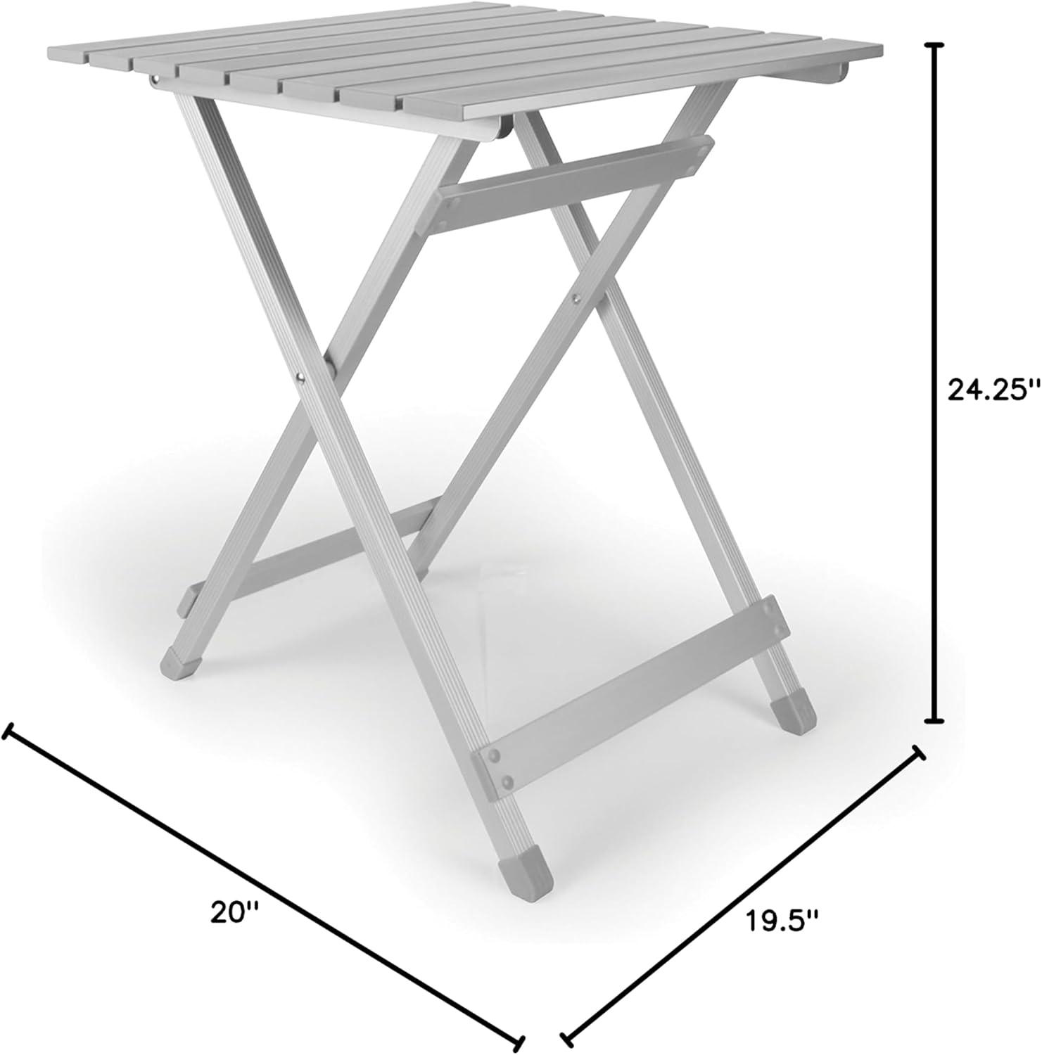 Camco 19.5 by 20 by 24.25 Inch Large Durable Aluminum Fold Away Multi Use Outdoor Side Table for RVs, Campsites, Picnics, and Patios, Silver