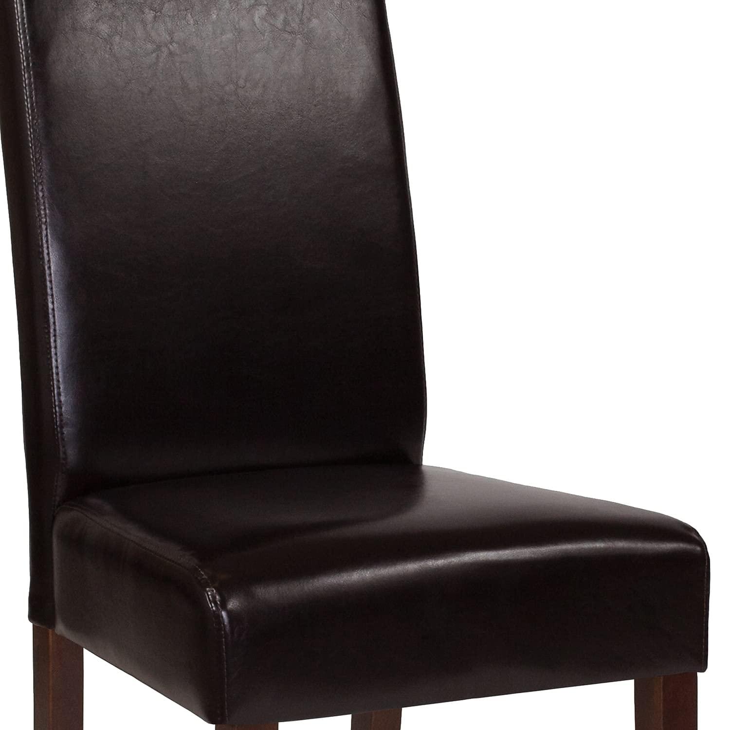 Flash Furniture Set of 2 Greenwich Series Brown LeatherSoft Upholstered Panel Back Mid-Century Parsons Dining Chairs