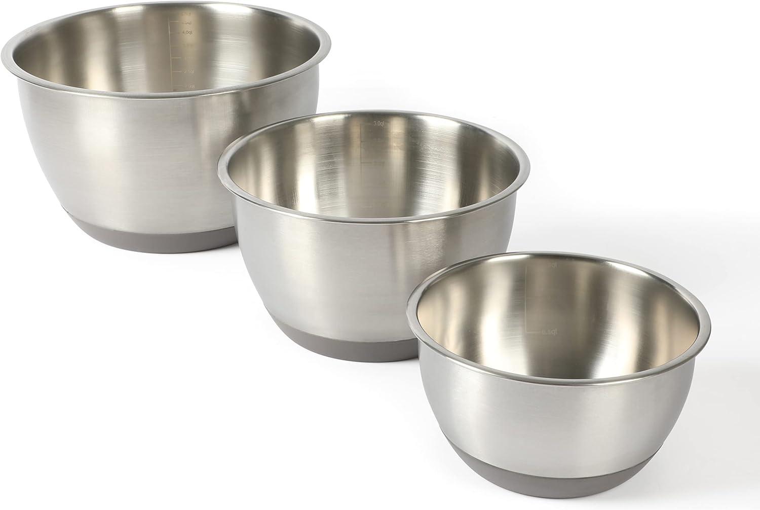 Martha Stewart Rhinewell 6-Piece Mirror Polish Stainless Steel Mixing Bowls w/ Lid and Non-Slip Base