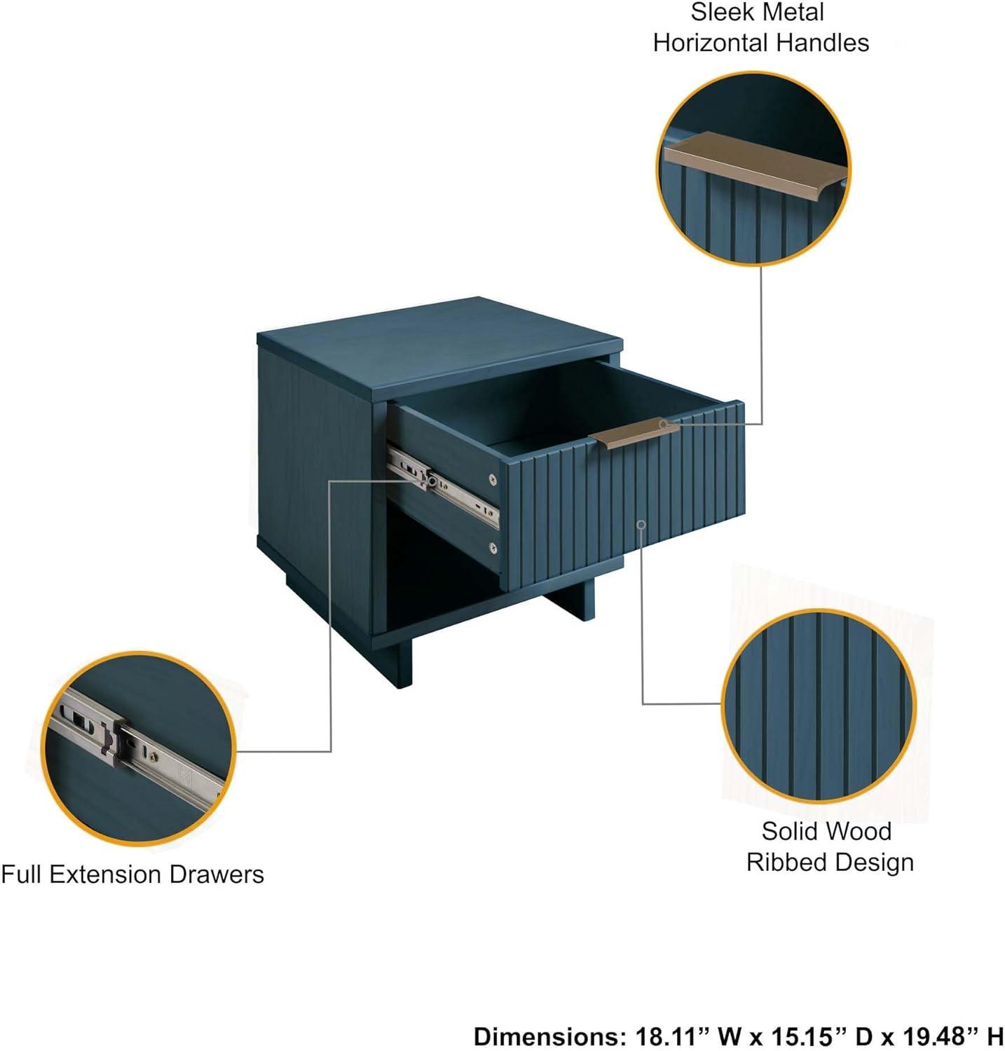 Manhattan Comfort Granville Modern 1 Drawer Nightstand Midnight Blue: Wood Frame, Storage Shelf, 30 Day Warranty
