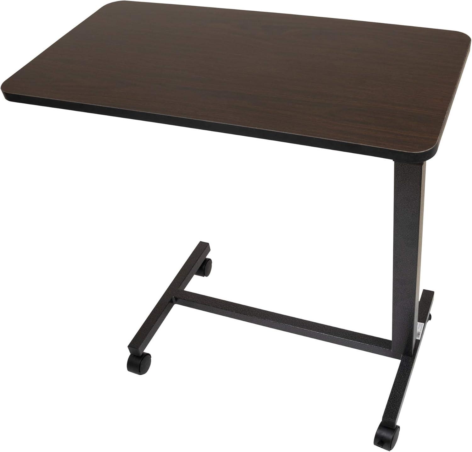 Carex Overbed Table with Adjustable Tray for Laptop, Portable with Wheels, For Home Use, Brown