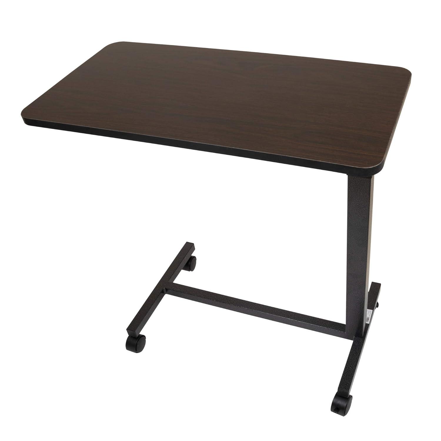 Carex Overbed Table with Adjustable Tray for Laptop, Portable with Wheels, For Home Use, Brown
