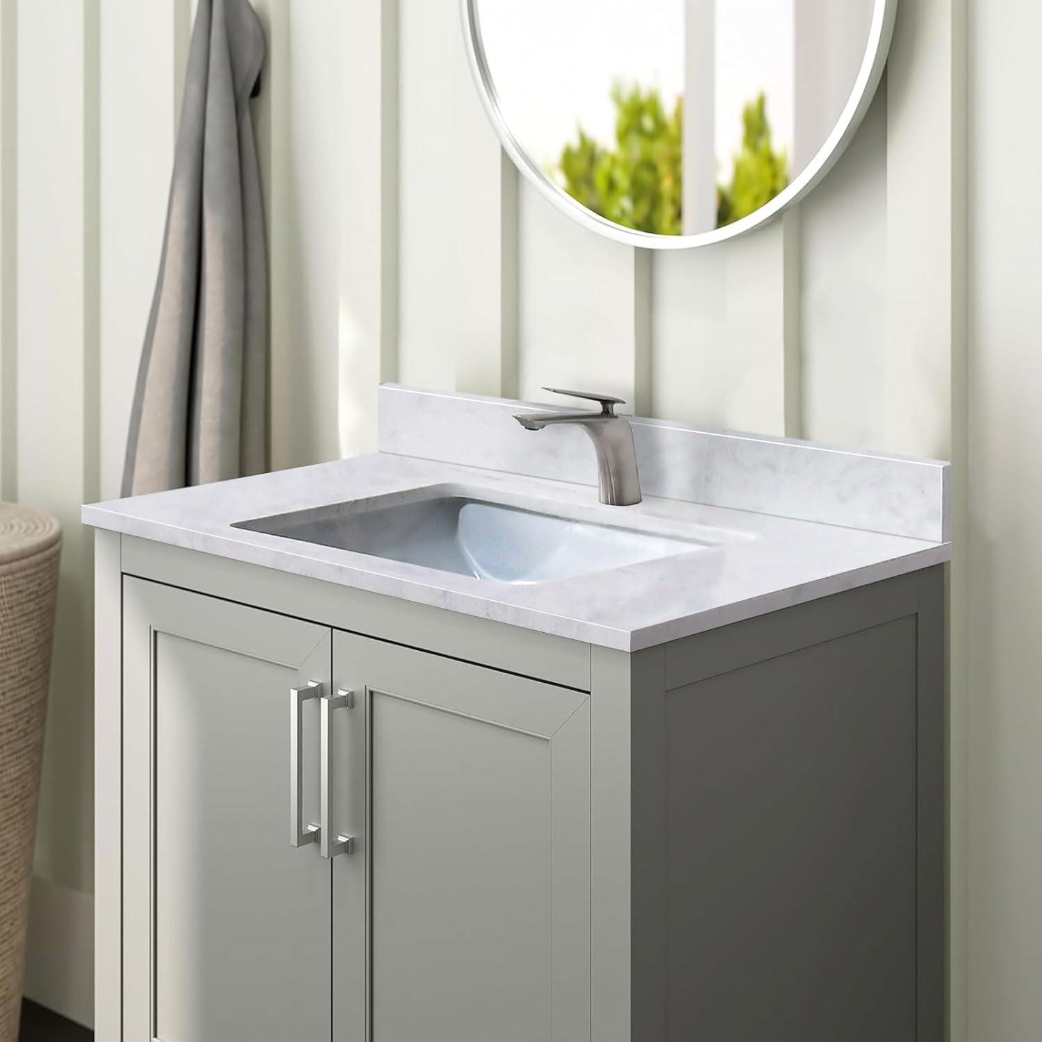 30 in. White Engineered Stone Vanity Top with Rectangular Sink