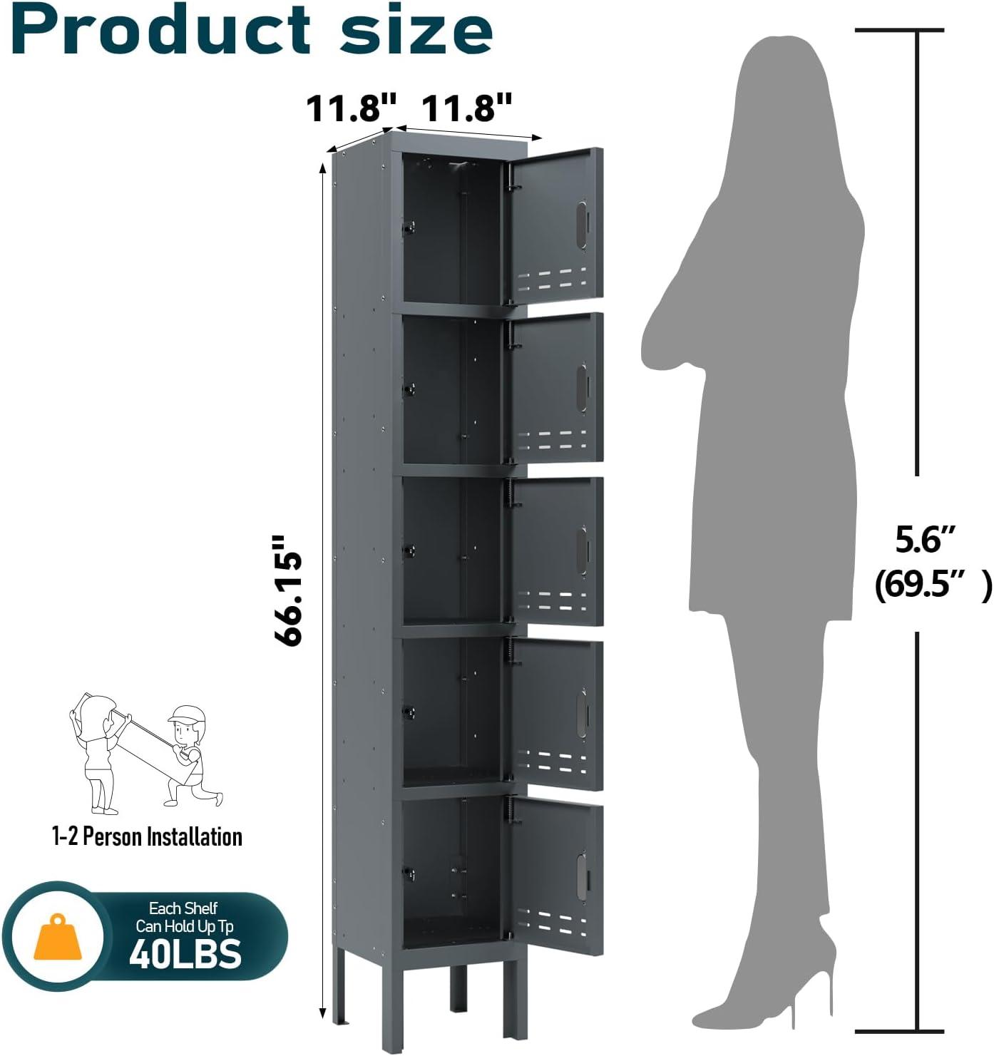 Gray 5-Door Lockable Steel Office Locker