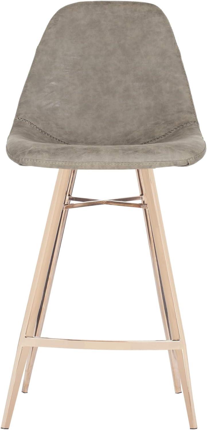 Transitional Taupe Faux Leather Counter Stool with Copper Finish