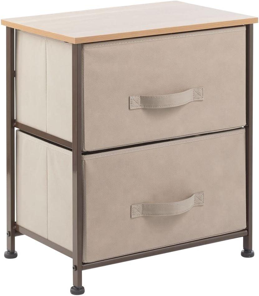Wood Top Metal Frame 2 Drawer Night Stand