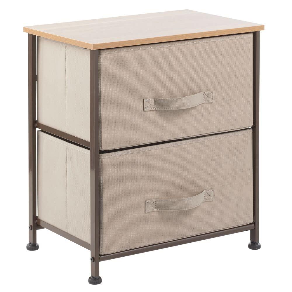 Wood Top Metal Frame 2 Drawer Night Stand
