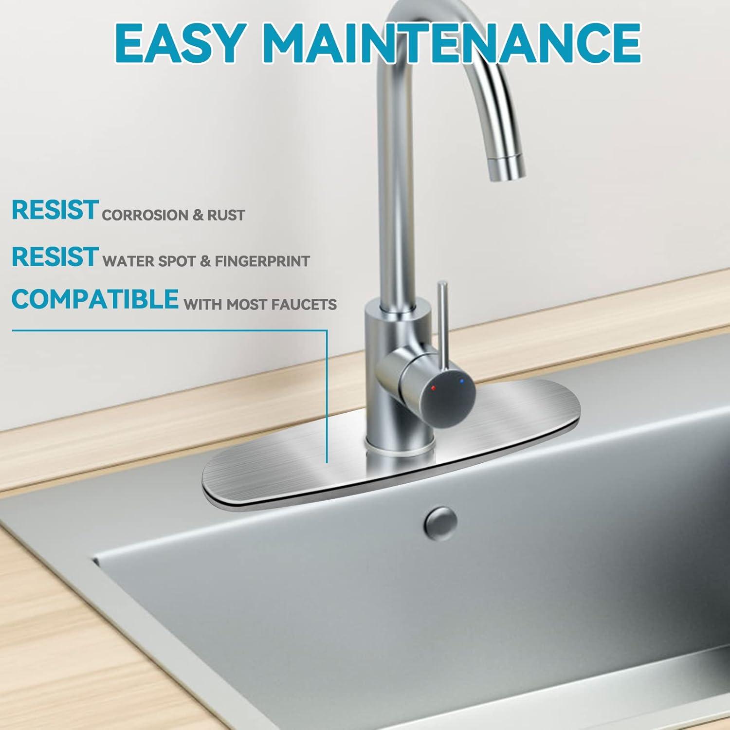 Single Hole Faucet Sink Base Stainless Steel Faucet Decorative Plate Tap Cover Deck Plate Faucet Plate Hole Cover Bathroom Faucet Escutcheon Plate Faucet Deck Plate 10INCH BRUSHED NICKEL