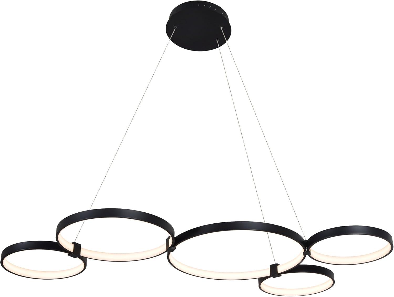 Capella 50-Inch Black Modern LED Multi-Ring Adjustable Chandelier