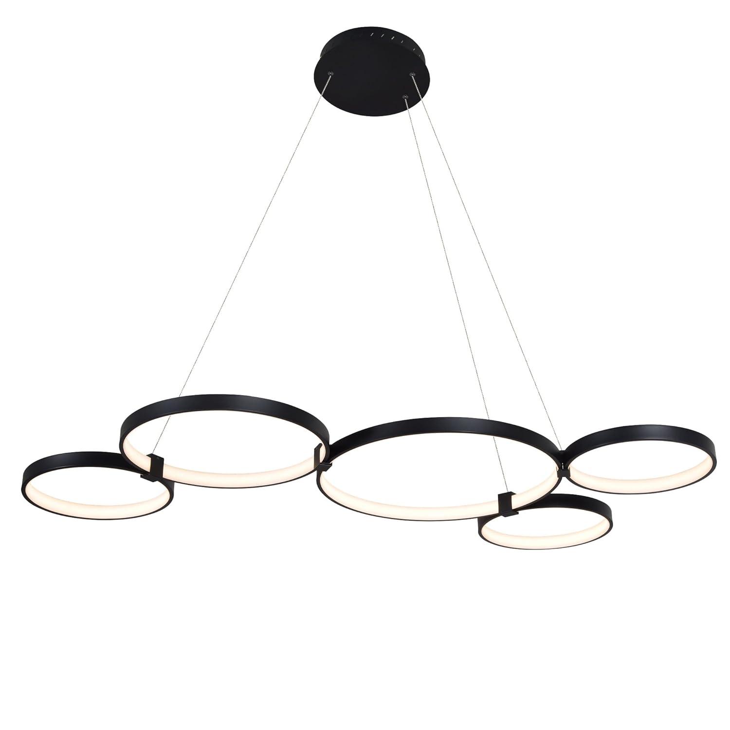 Capella 50-Inch Black Modern LED Multi-Ring Adjustable Chandelier