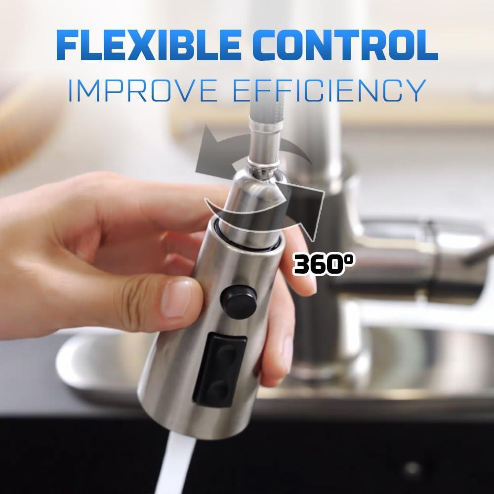 Kitchen Faucets Brushed Nickel Kitchen Faucet with Pull Down Sprayer High Arc Pull Out Kitchen Faucet Stainless Steel Kitchen Sink Faucets 1 or 3 Hole for Farmhouse Laundry Rv Bar Camper Home