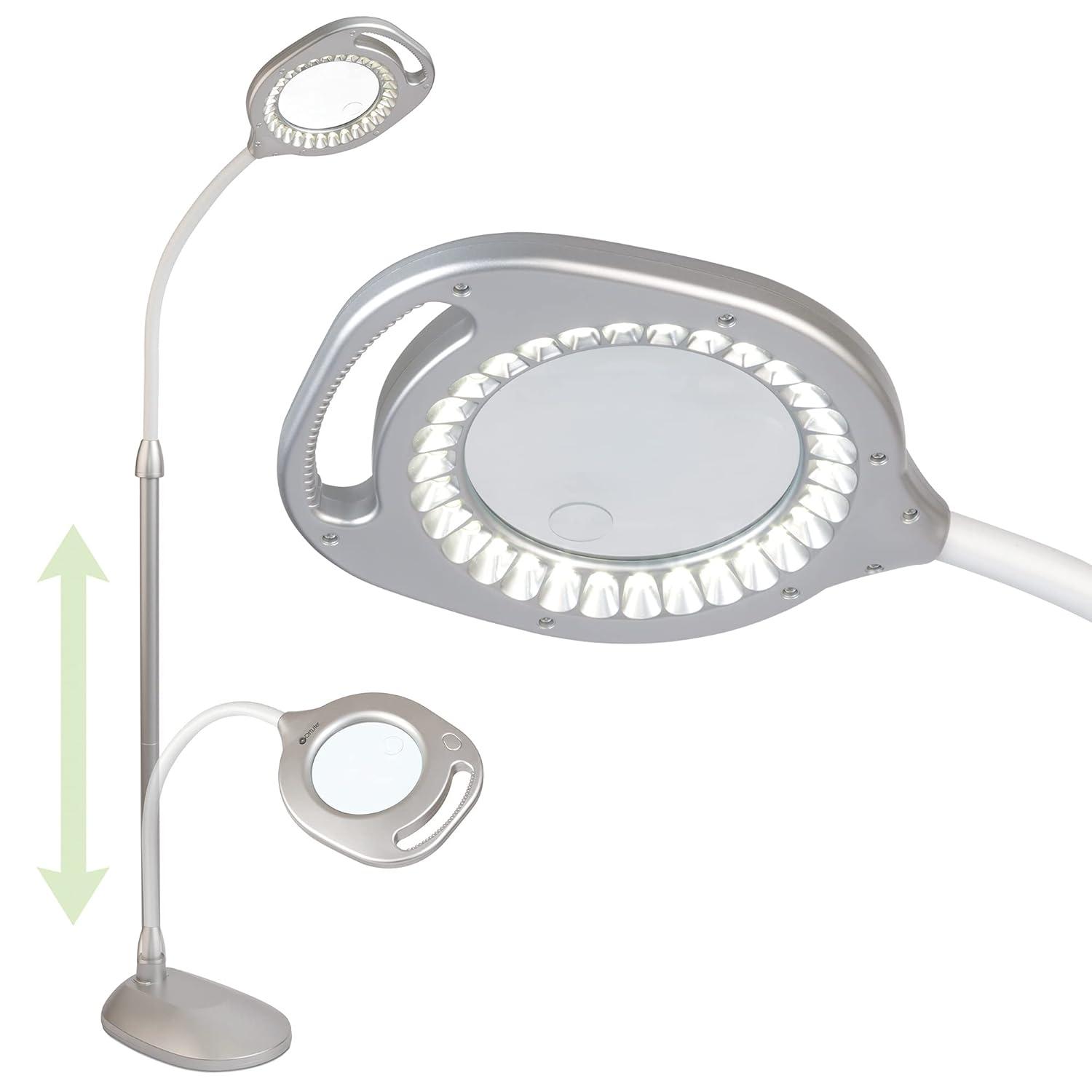 Ottlite 2-in-1 LED Magnifier Floor and Table Light, Silver