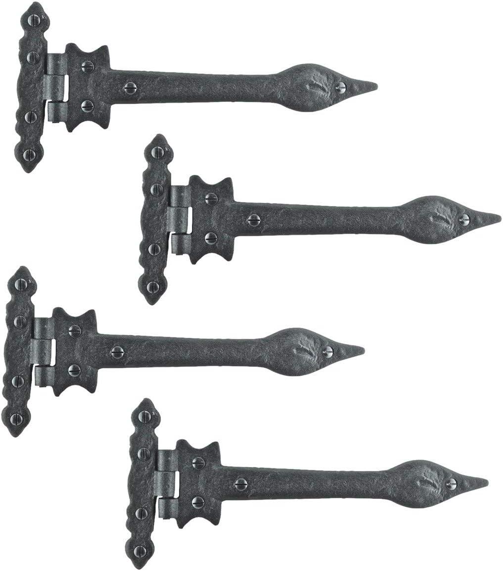 Black Wrought Iron Door Strap Hinge 9" L Colonial Spear Tip Flush Mount Hinges