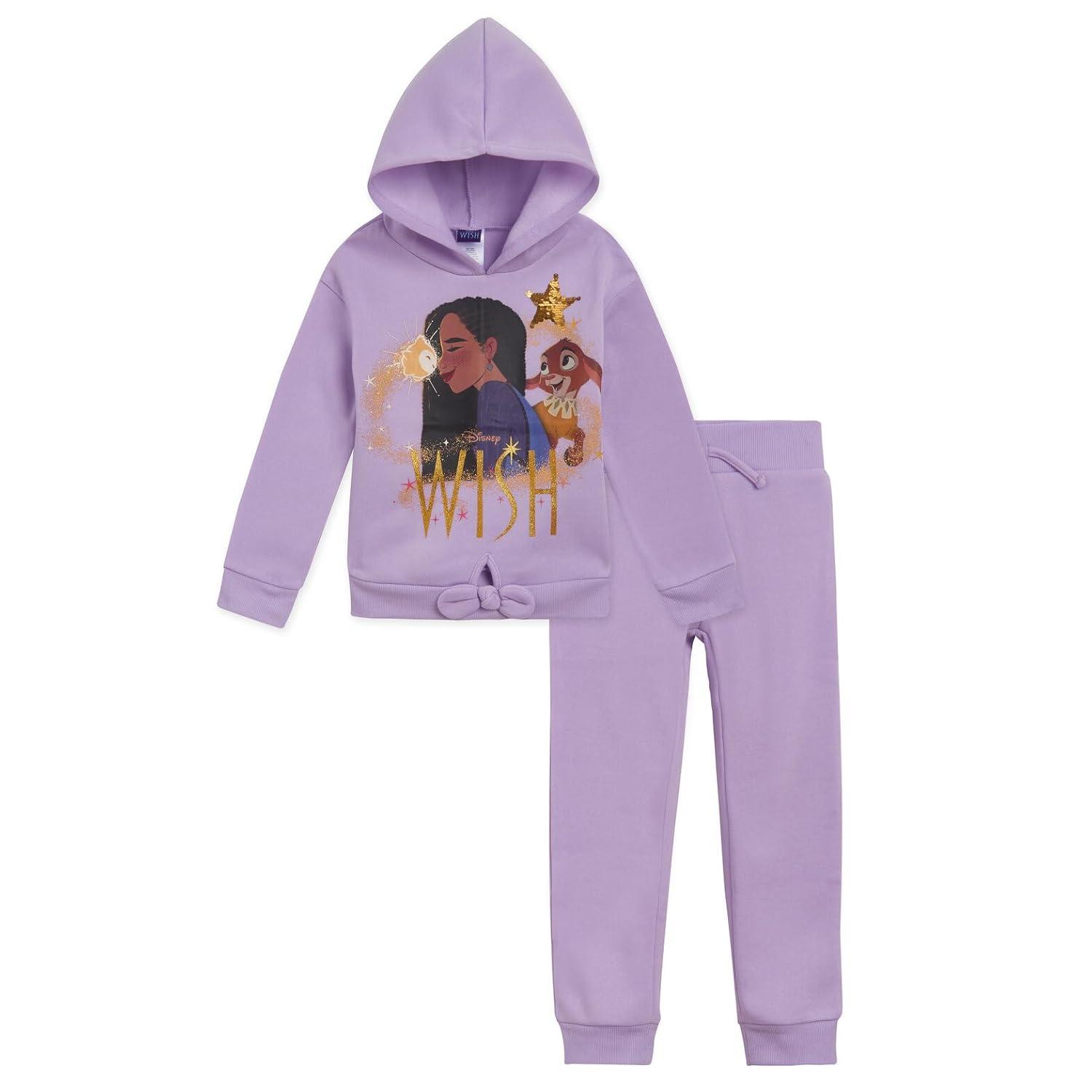 Disney Wish Asha Star Little Girls Fleece Pullover Hoodie and Jogger Pants Set Purple 6