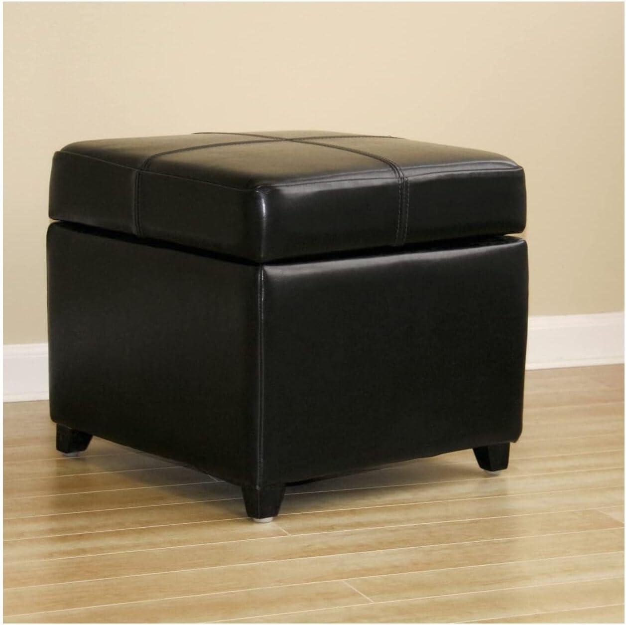 Full Leather Storage Cube Ottoman - Baxton Studio