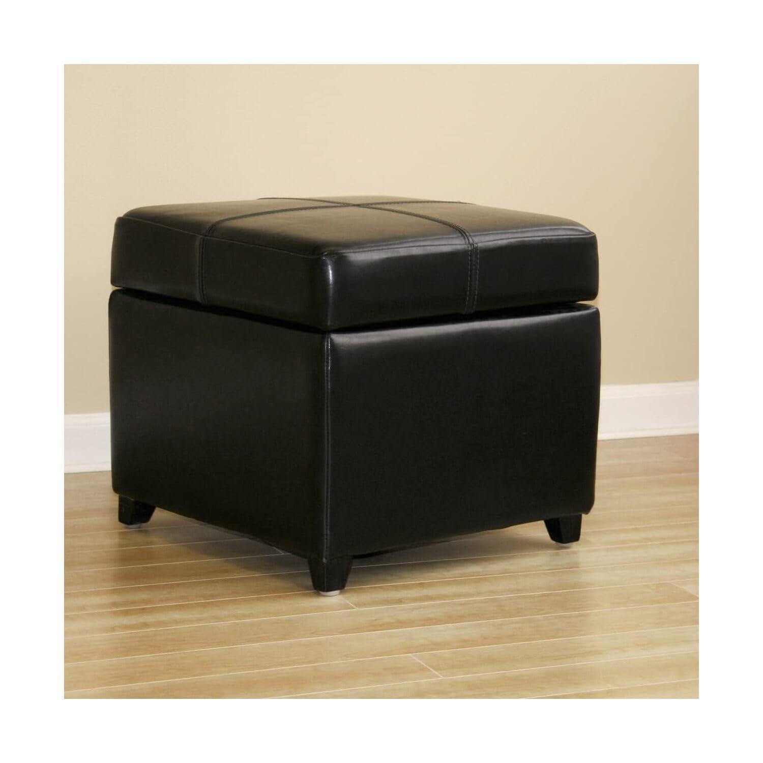 Full Leather Storage Cube Ottoman Black - Baxton Studio: Faux Leather, Wood Frame, No Assembly Required