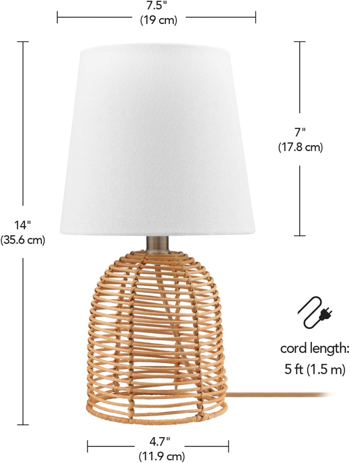 14" Table Lamp, Rattan Base, White Linen Shade, On/Off Rotary Switch on Socket, Table Lamp for Living Room, Home Décor, Lamps for Bedroom, Home Improvements, Room Décor