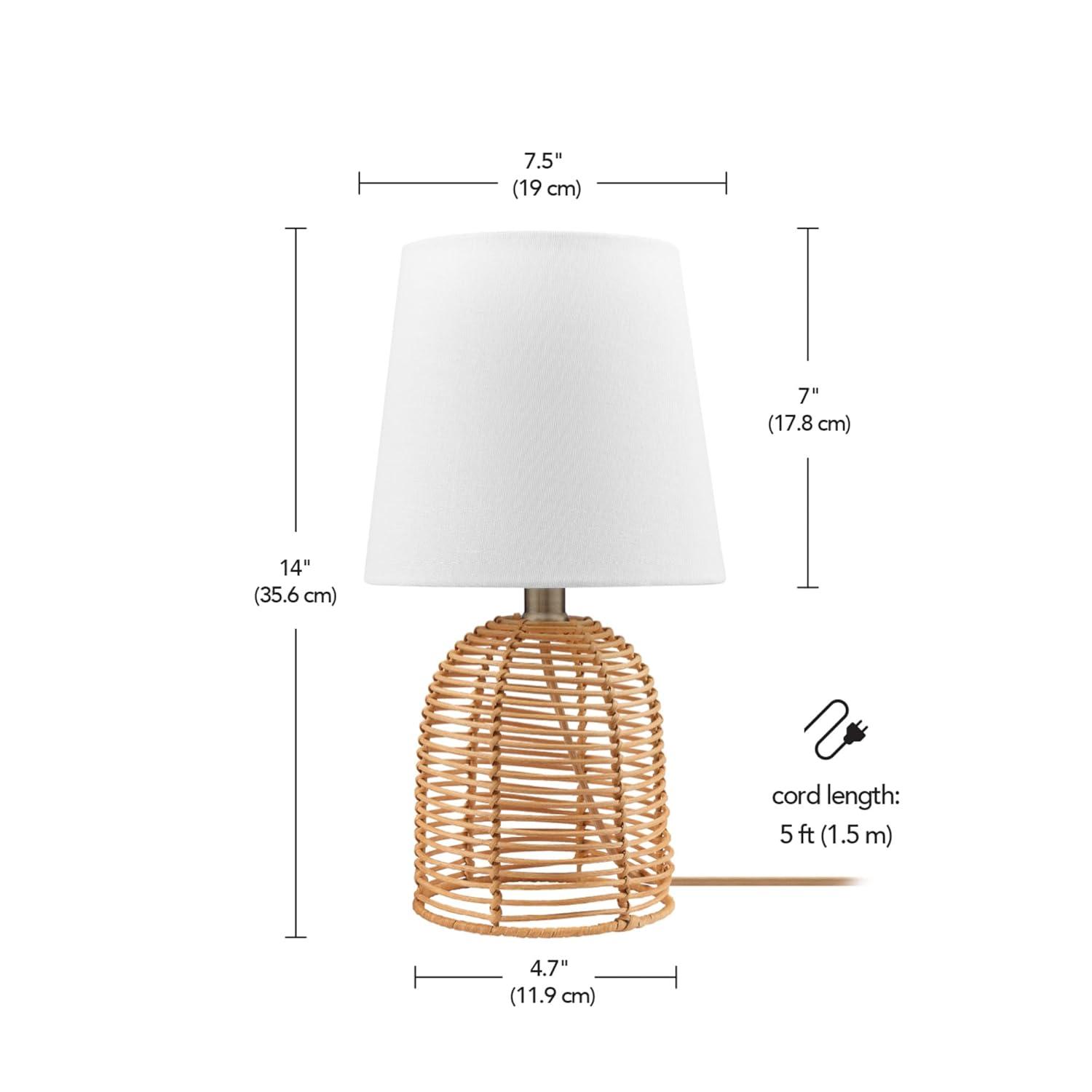 14" Table Lamp, Rattan Base, White Linen Shade, On/Off Rotary Switch on Socket, Table Lamp for Living Room, Home Décor, Lamps for Bedroom, Home Improvements, Room Décor