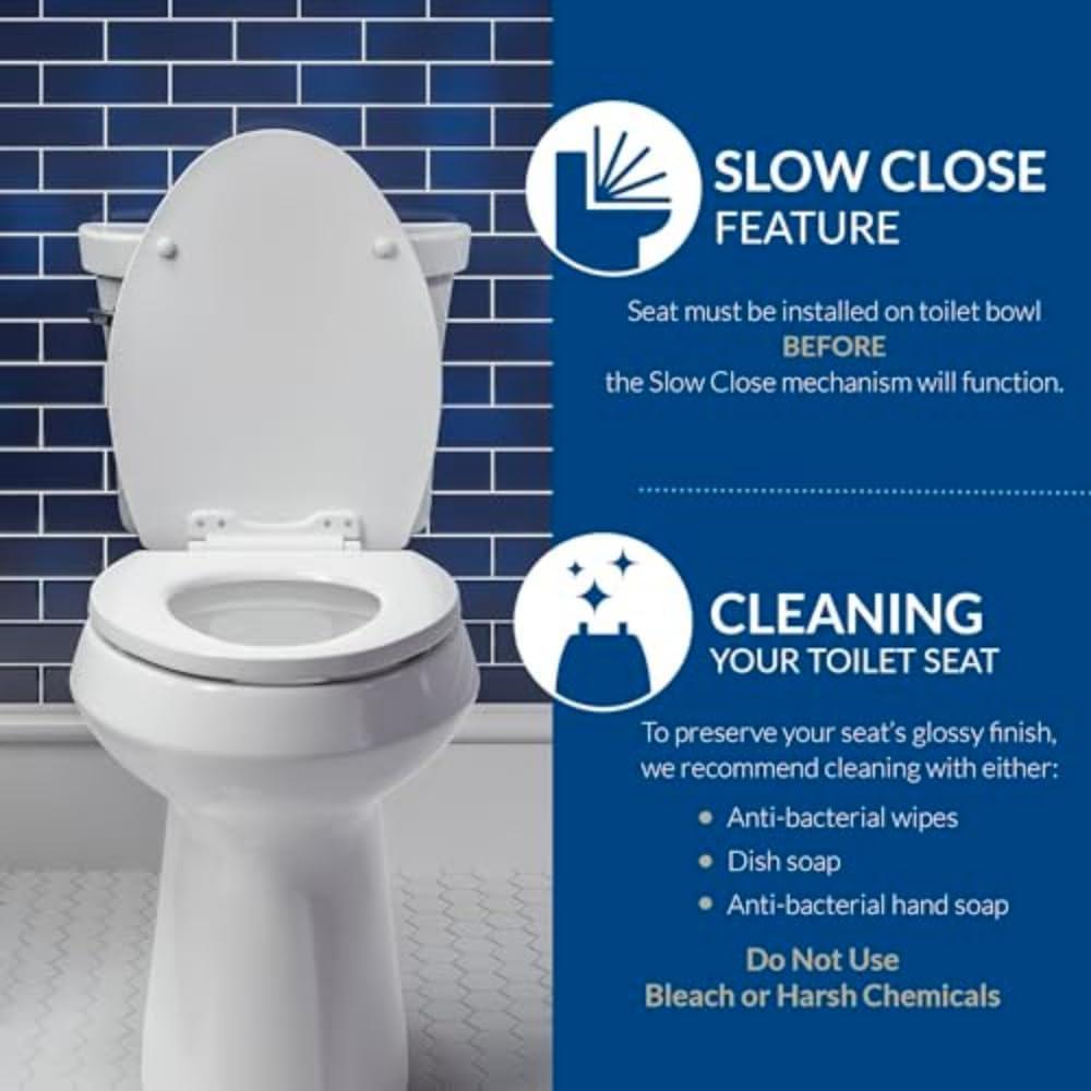 Bemis 9170CSLA 000 Alesio Round High Density Enameled Wood Toilet Seat in White with STA-TITE Seat Fastening System, WhisperClose, Precision Seat Fit Adjustable Chrome Hinge and Super Grip Bumpers