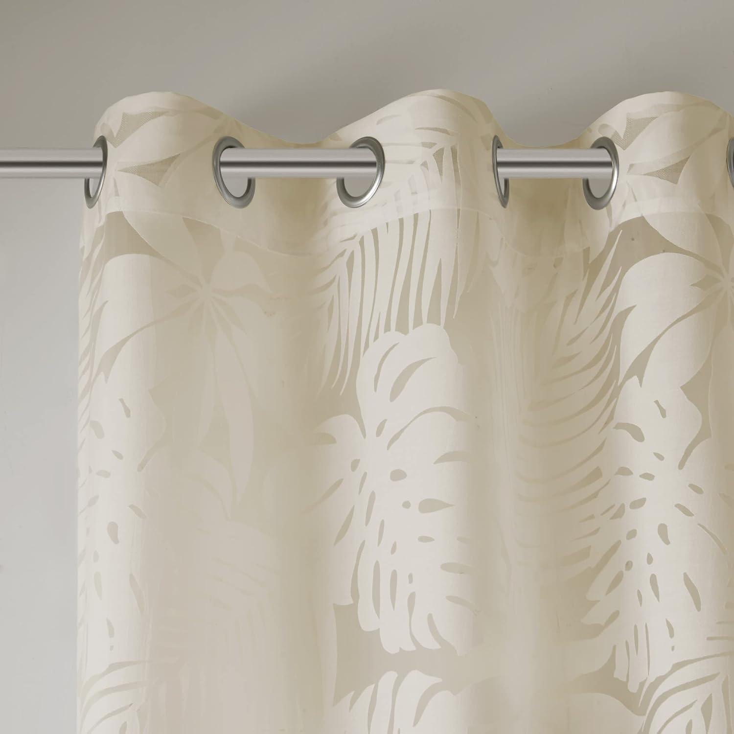 Natural Beige Palm Leaf Sheer Grommet Curtain Panel